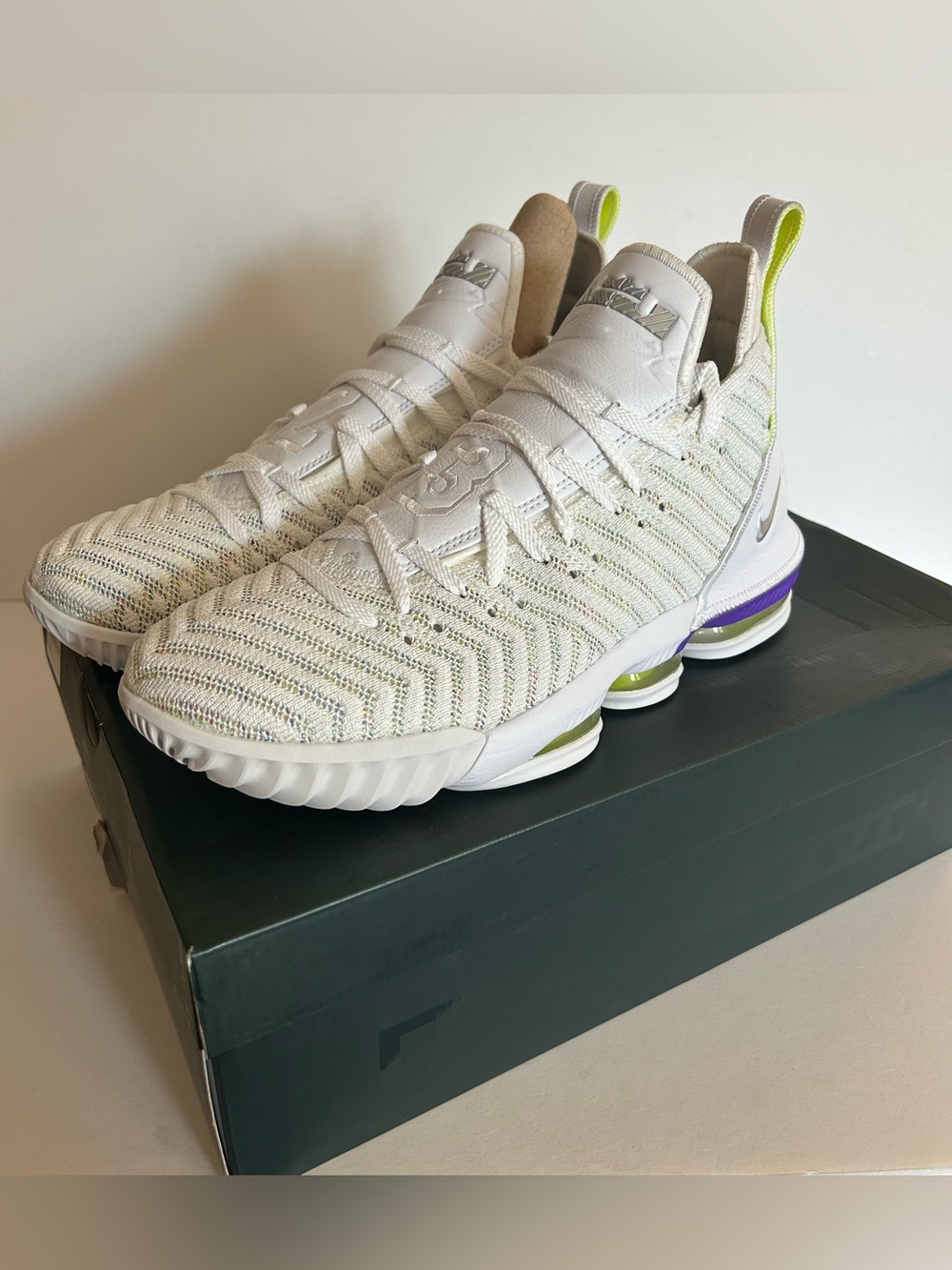 Nike LeBron XVI White with Hyper Grape & Multi-Color Accents